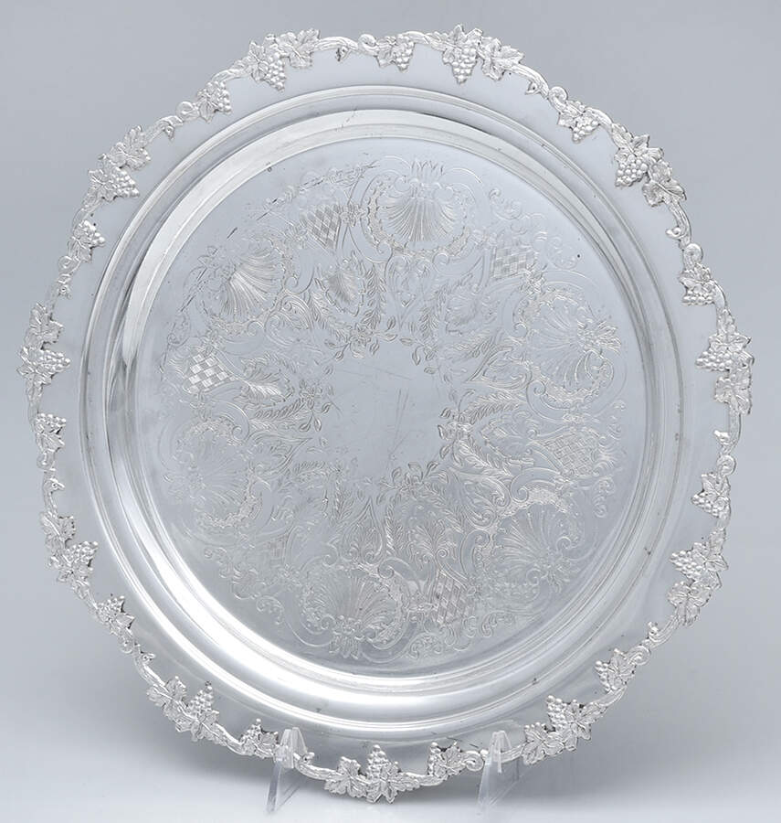 UNH44 (Silverplate, Hollowware) 13" Round Tray by Unknown Manufacturer-1