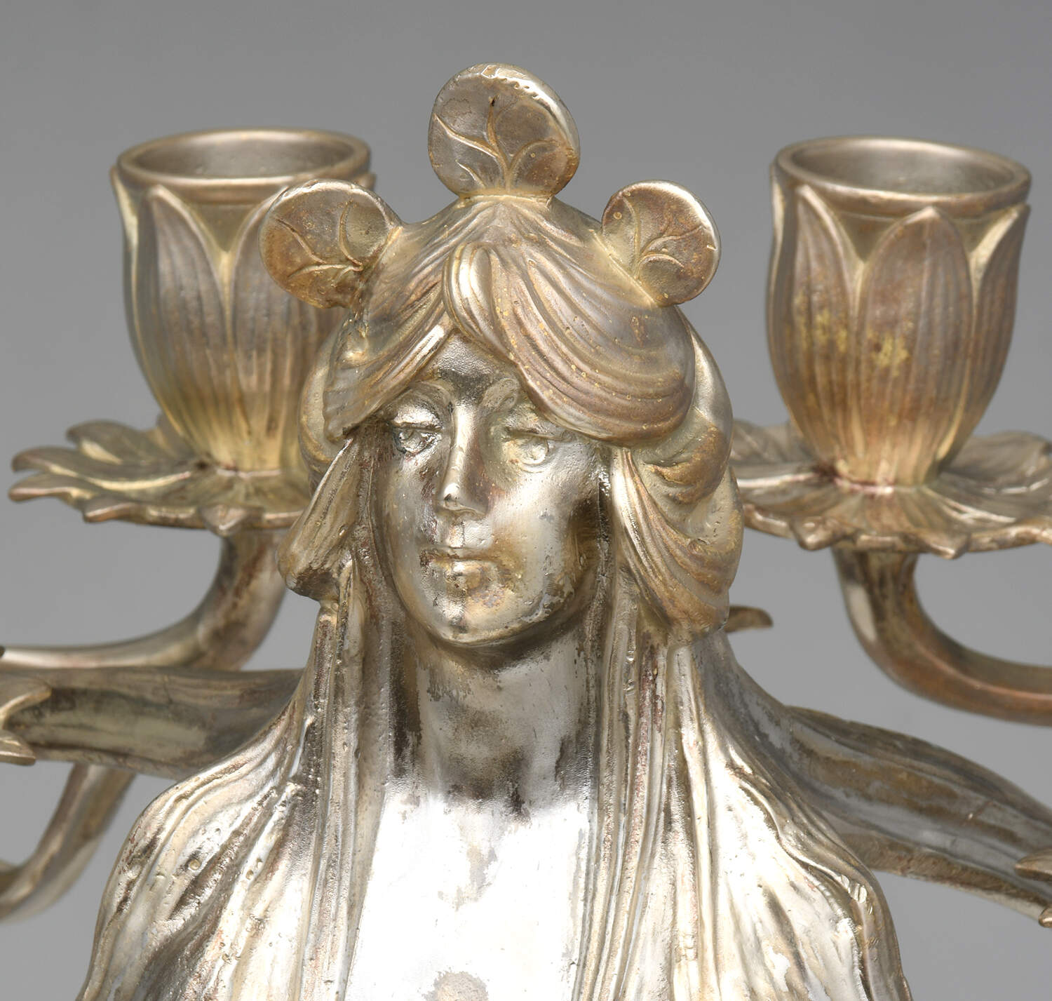 Art Nouveau Style (Silverplate, Hollowware) Pair of 6 Light Candelabra by Unknown Manufacturer-3