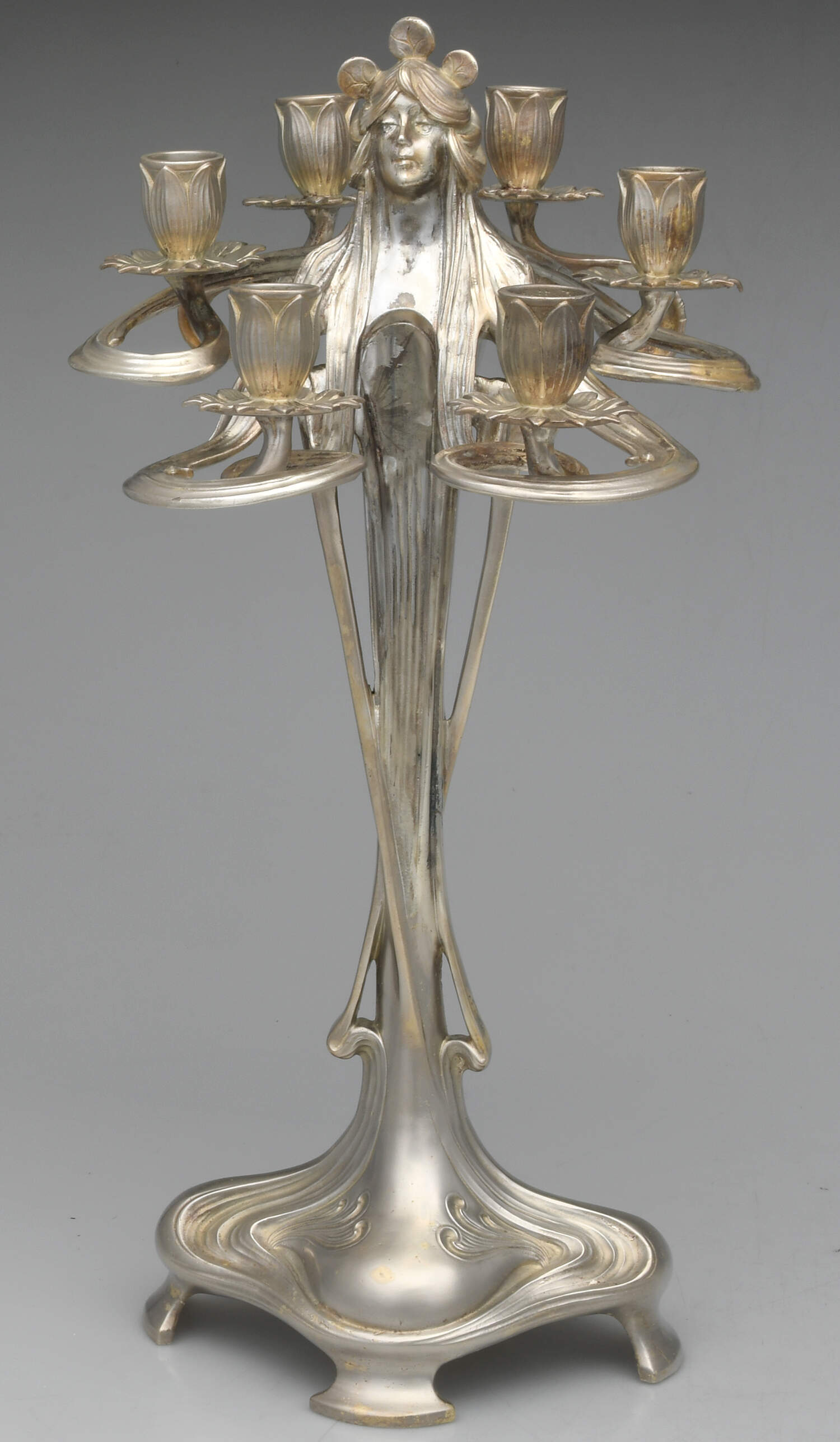 Art Nouveau Style (Silverplate, Hollowware) 6 Light Candelabra by Unknown Manufacturer-1