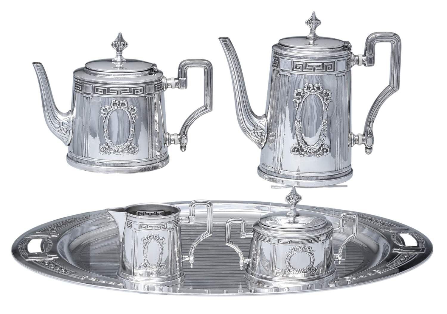 UNH47 (Silverplate, Hollowware) 4 Piece Tea Set w/Complimentary Tray (CP, TP, CR, SU) by Unknown Manufacturer-1