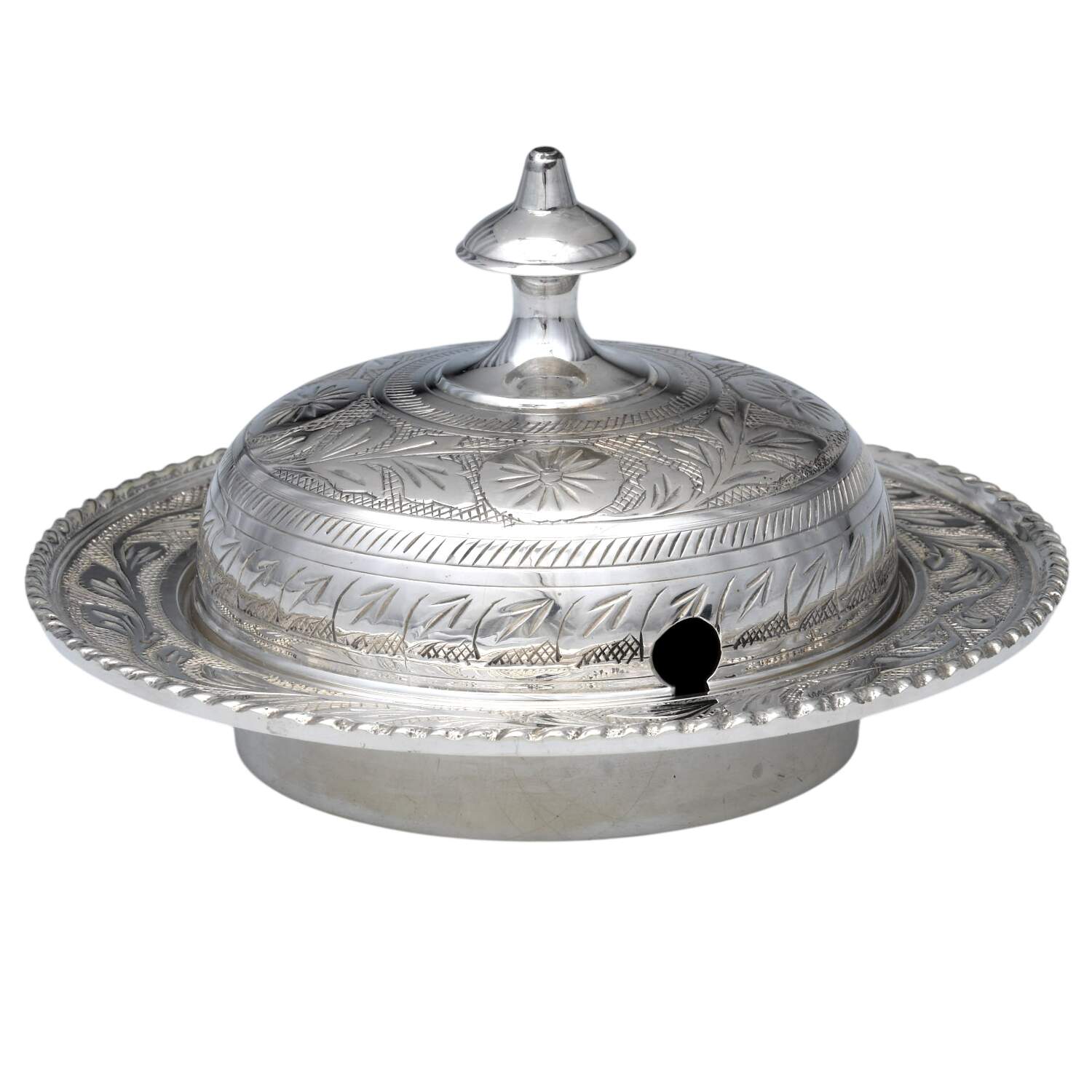 India Silverplate Hollowware-Etched Round Covered Butter by Unknown Manufacturer-1