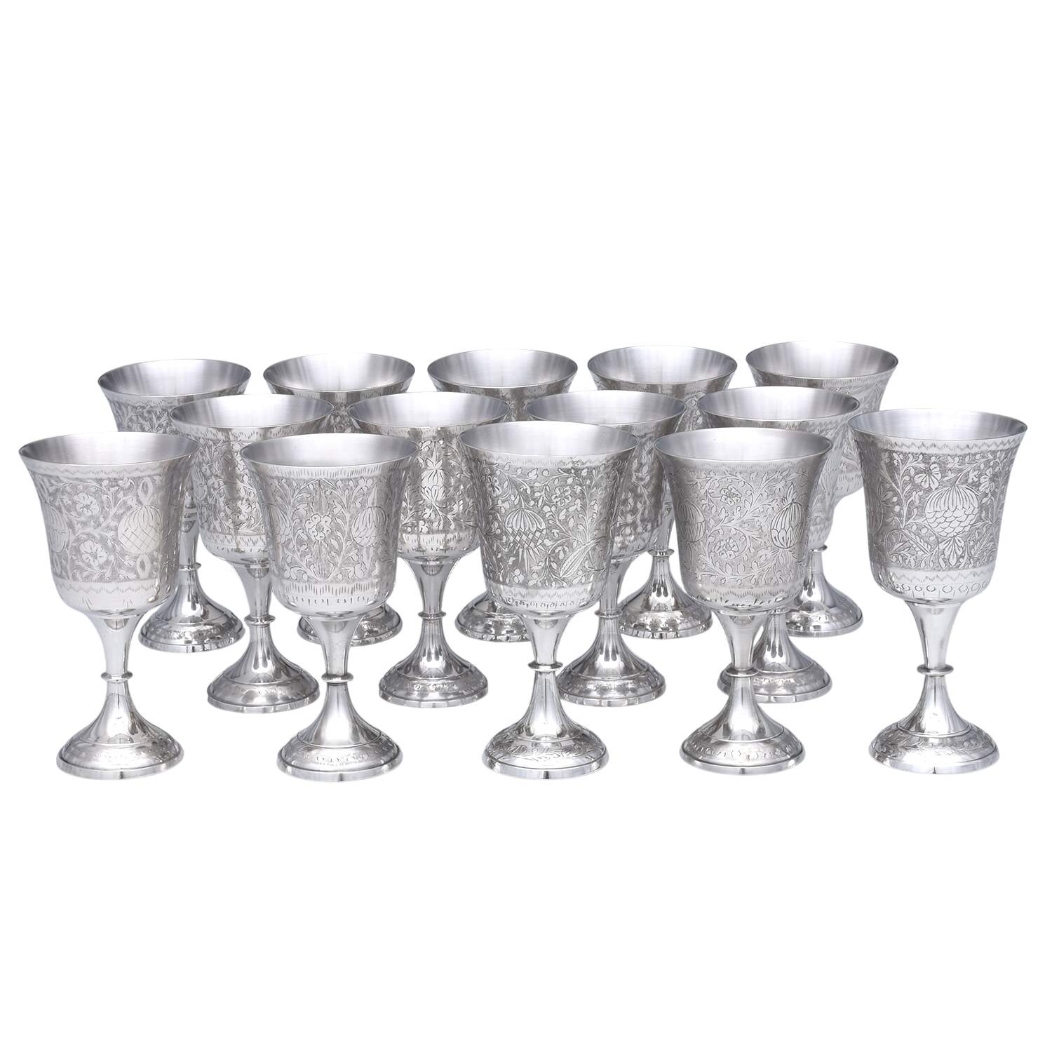 India Silverplate Hollowware-Etched Water Goblet - Set of 14 by Unknown Manufacturer-1
