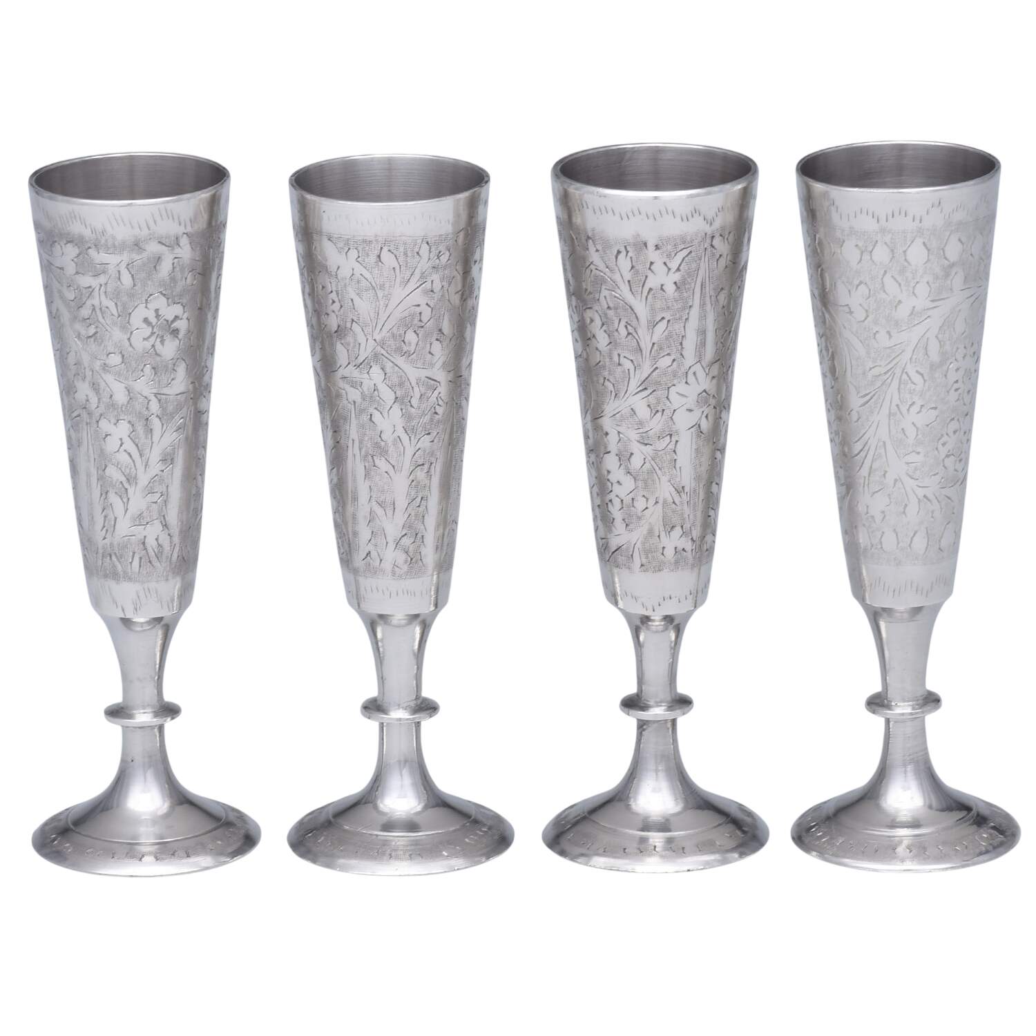 India Silverplate Hollowware-Etched Cordial - Set of 4 with Round Tray by Unknown Manufacturer-1