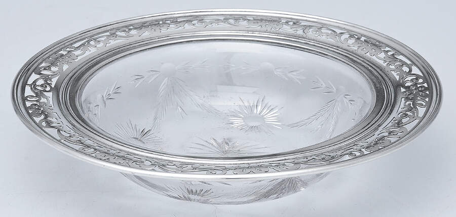 Sterling Hollowware Crystal and Sterling Bon Bon Bowl by Wallace Silver-1