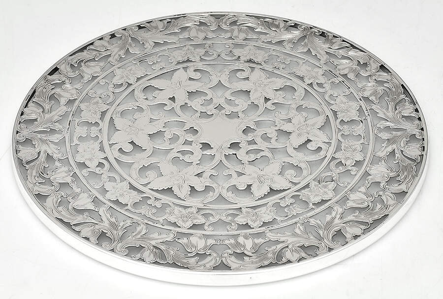 Sterling Hollowware Round Crystal Sterling Overlay Trivet by Webster Co-1