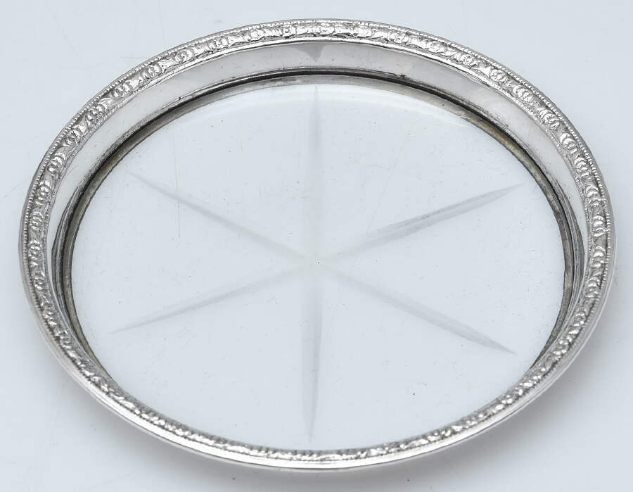 Sterling Hollowware Crystal Coaster with Sterling Rim by Webster Co-1