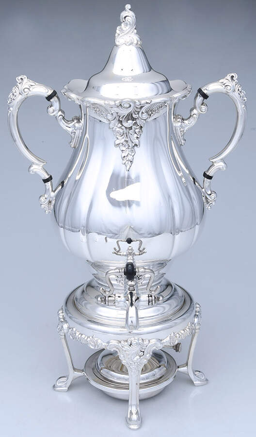 Baroque (Silverplate, Hollowware, Older) Coffee Urn with Stand and Lid and Burner by Wallace Silver-1
