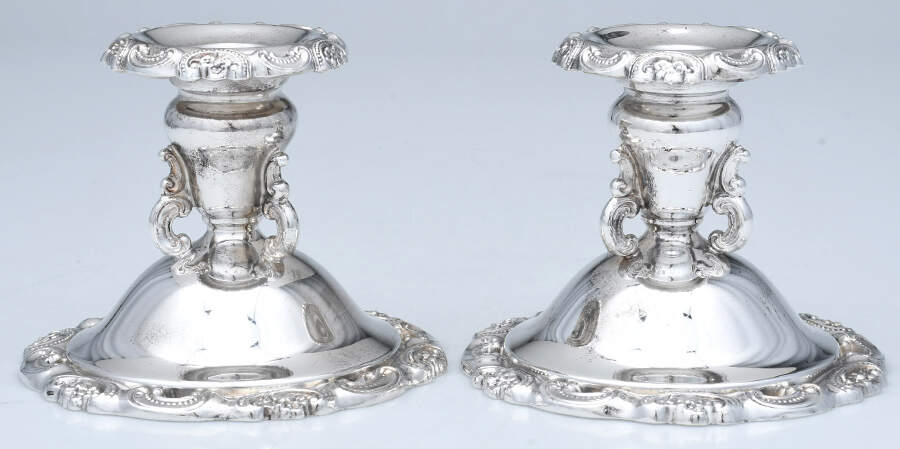 Baroque (Silverplate, Hollowware, Older) Pair of 3" Console Candleholders by Wallace Silver-1