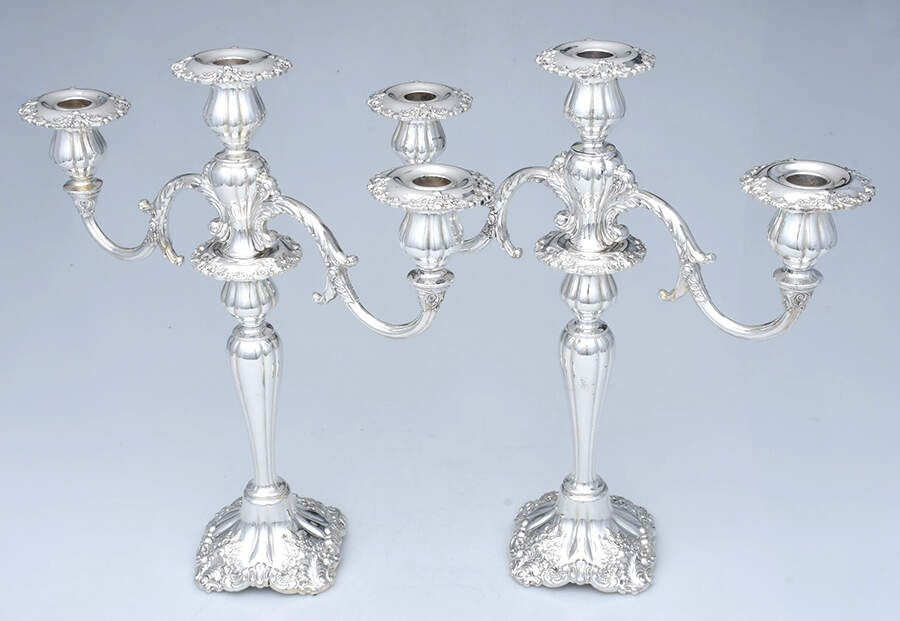 Baroque (Silverplate, Hollowware, Older) Pair of 15" 3 Light Candelabra by Wallace Silver-1