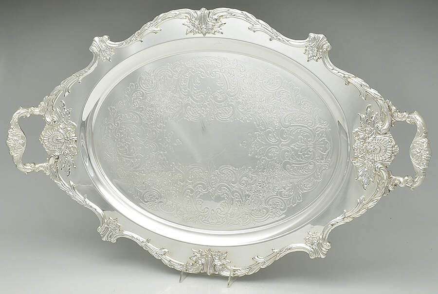 Christopher Wren (Silverplate, Hollowware) Large Footed Waiter Tray by Wallace Silver-1