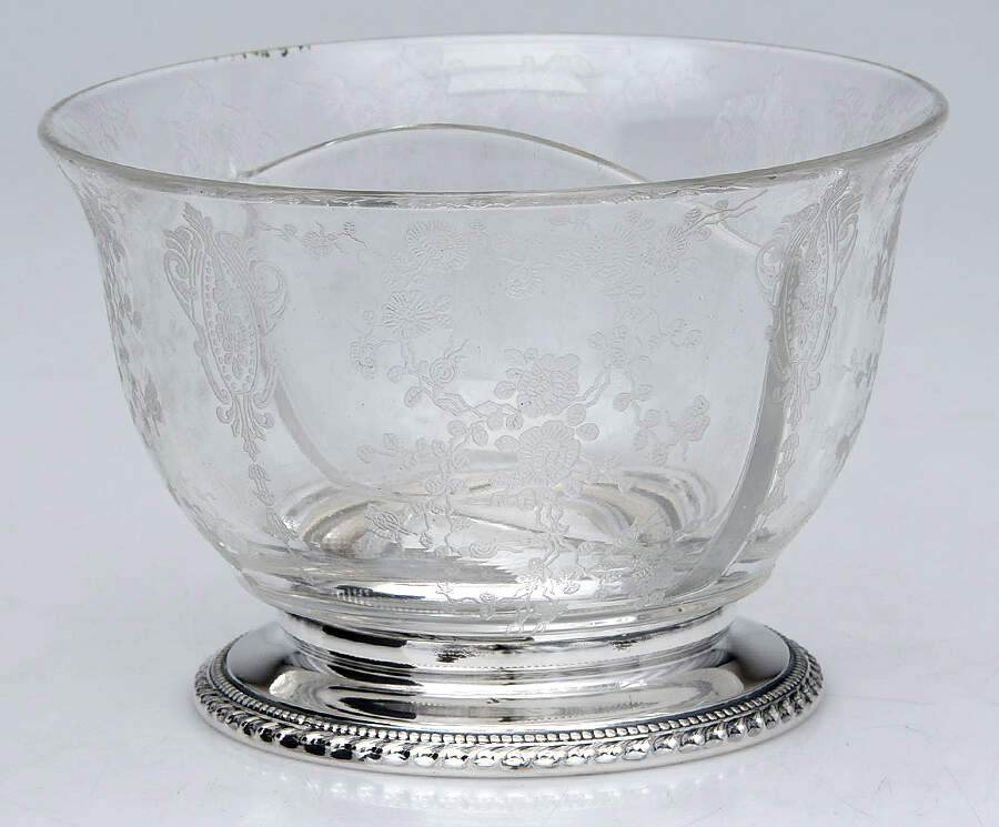 Rose Point (Sterling, Hollowware) Crystal Divided Mayonnaise with Sterling Base by Wallace Silver-1