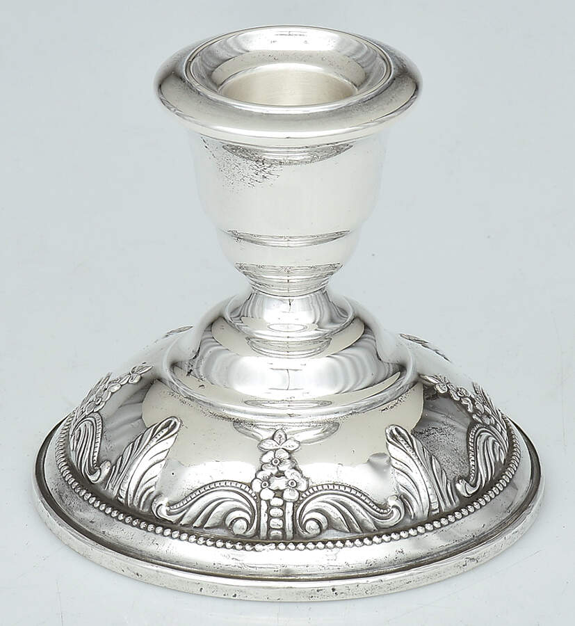 Stradivari (Sterling, Hollowware, Design on Top) Weighted Console Candleholder by Wallace Silver-1