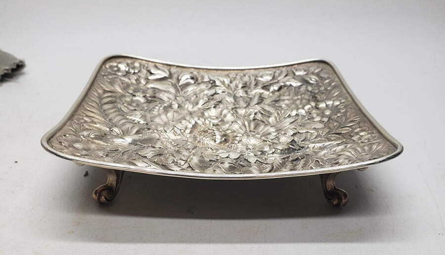 Repousse (Sterling, Hollowware) Sterling Footed Bon Bon Bowl by Wood & Hughes-1