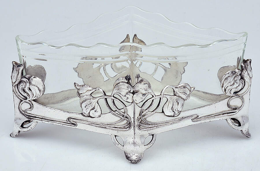 Art Nouveau Style (Silverplate, Hollowware) Silverplate Planter with Glass Liner by WMF Flatware-1