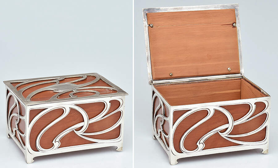 Art Nouveau Style (Silverplate, Hollowware) Cigar/Desk Box with Silver Overlay by WMF Flatware-1