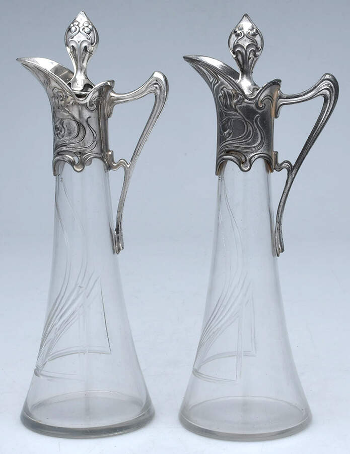 Art Nouveau Style (Silverplate, Hollowware) Vinegar & Oil Cruet Set with Stoppers by WMF Flatware-1