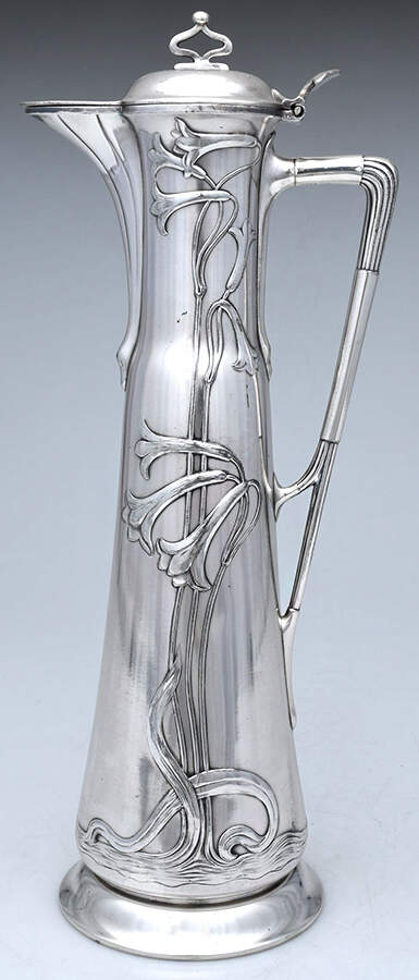 Art Nouveau Style (Silverplate, Hollowware) Solid Claret Jug with Hinged Lid by WMF Flatware-1