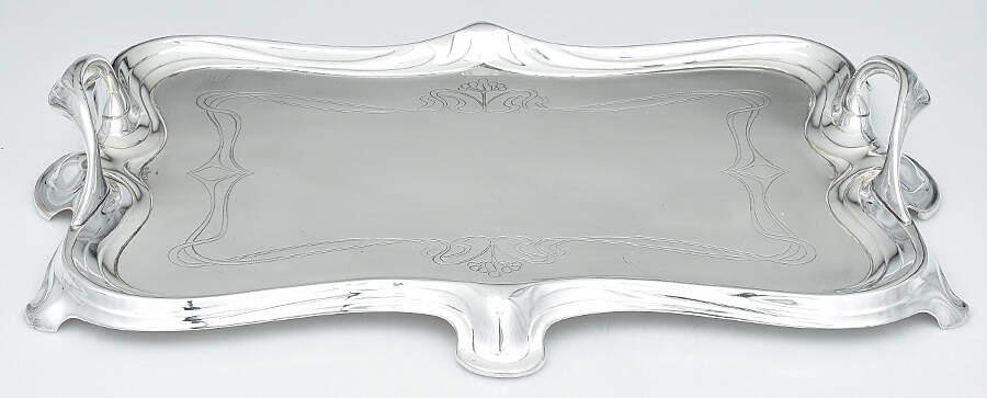 Art Nouveau Style (Silverplate, Hollowware) Footed Silverplate Waiter Tray by WMF Flatware-1