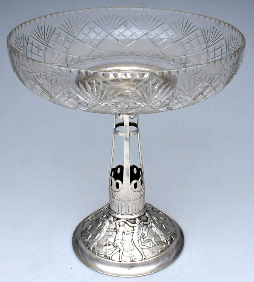 Art Nouveau Style (Silverplate, Hollowware) Centerpiece Stand with Glass Bowl by WMF Flatware-1