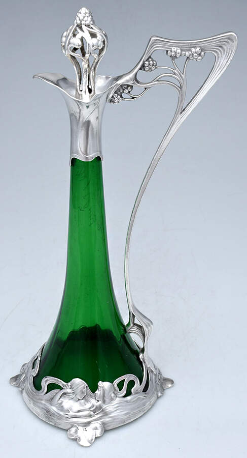 Art Nouveau Style (Silverplate, Hollowware) Claret Jug with Glass Base & Stopper by WMF Flatware-1