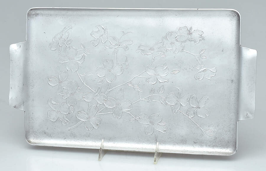Dogwood (Metal, Hollowware) 16" Handled Rectangular Tray by Wendell August-1