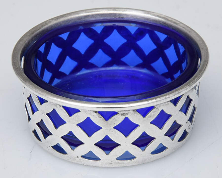 716 (Sterling, Hollowware) Open Salt with Cobalt Liner Individual by Watson-1