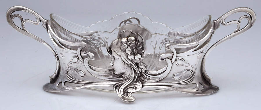 Art Deco Style (Silverplate, Hollowware) Silverplate Planter with Glass Liner by WMF Flatware-1