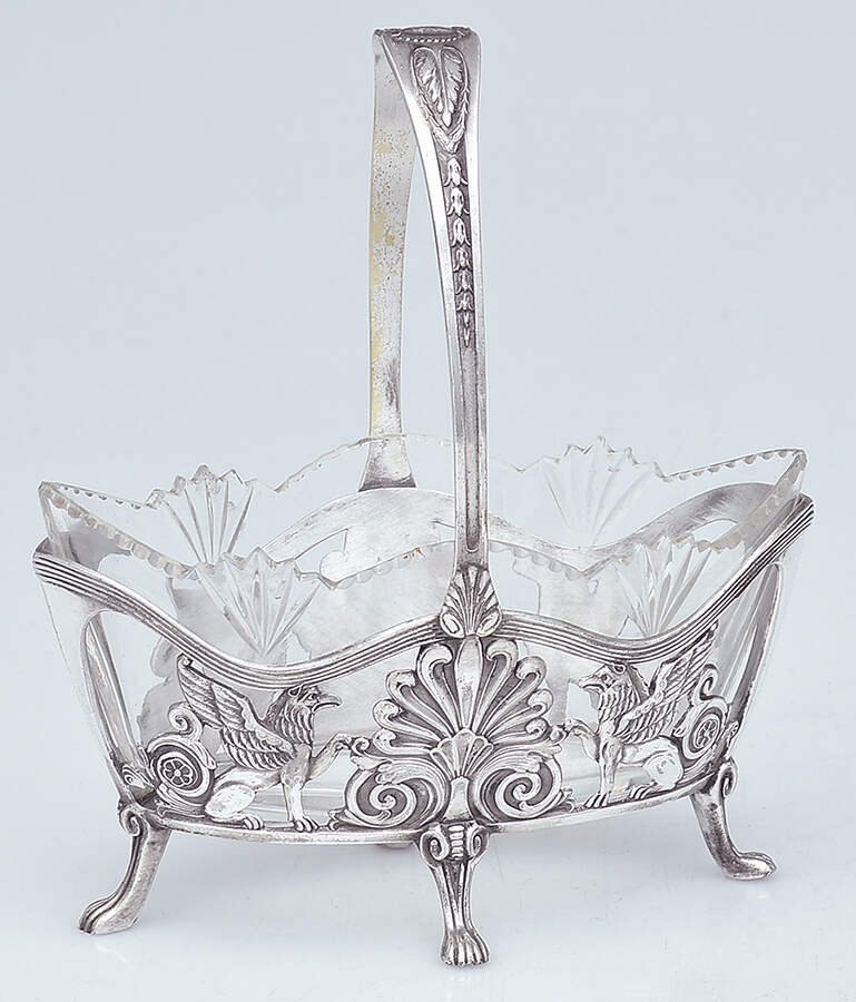 Classical Style (Silverplate, Hollowware) Footed Bon Bon Basket with Glass Liner by WMF Flatware-1