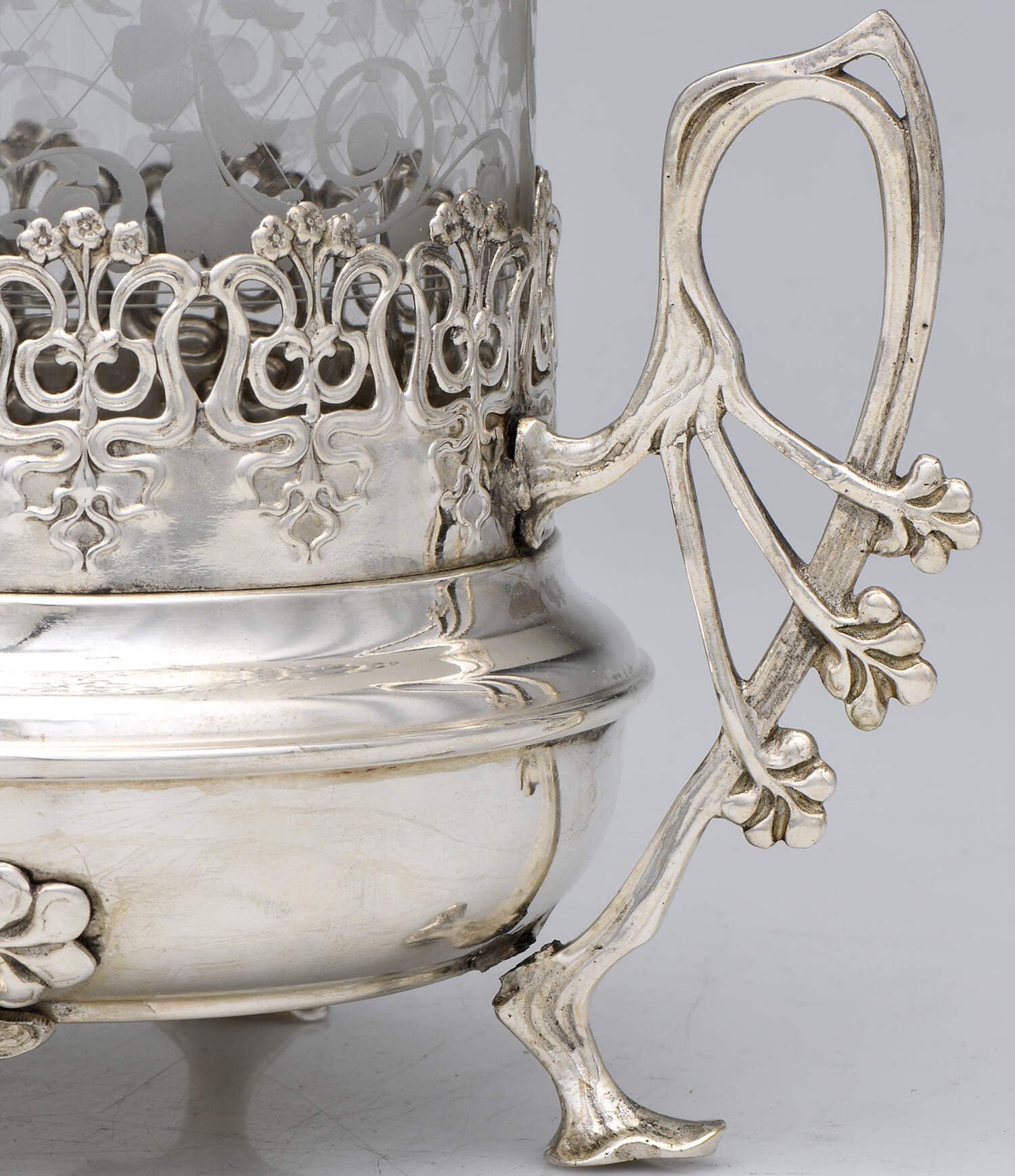 Classical Style (Silverplate, Hollowware) Biscuit Box with Lid and Glass Liner by WMF Flatware-2
