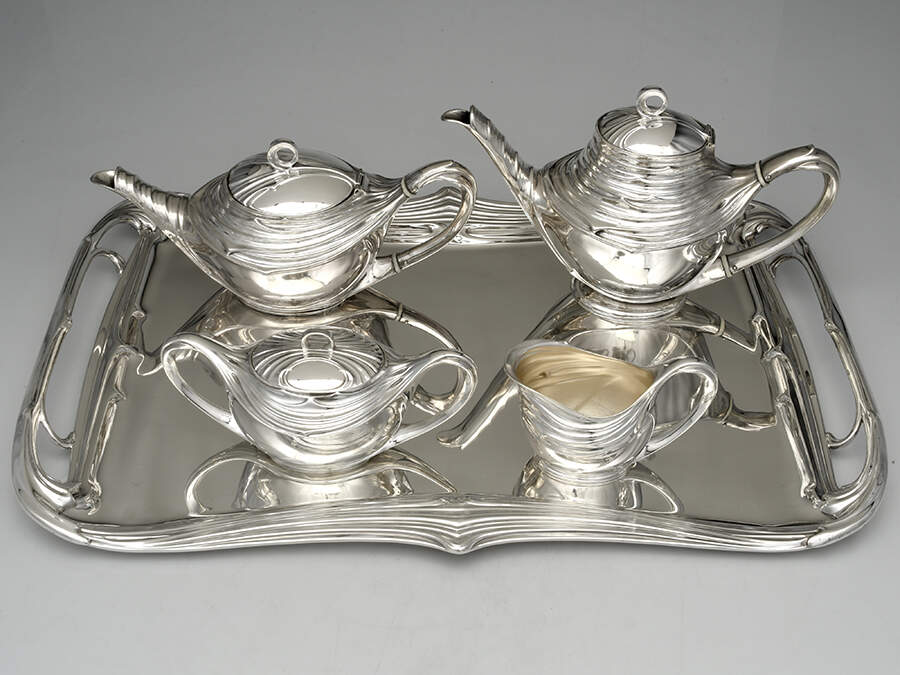 WMF221 (Silverplate, Hollowware) 5-Piece Silverplate Tea Set (with Tray) by WMF Flatware-1