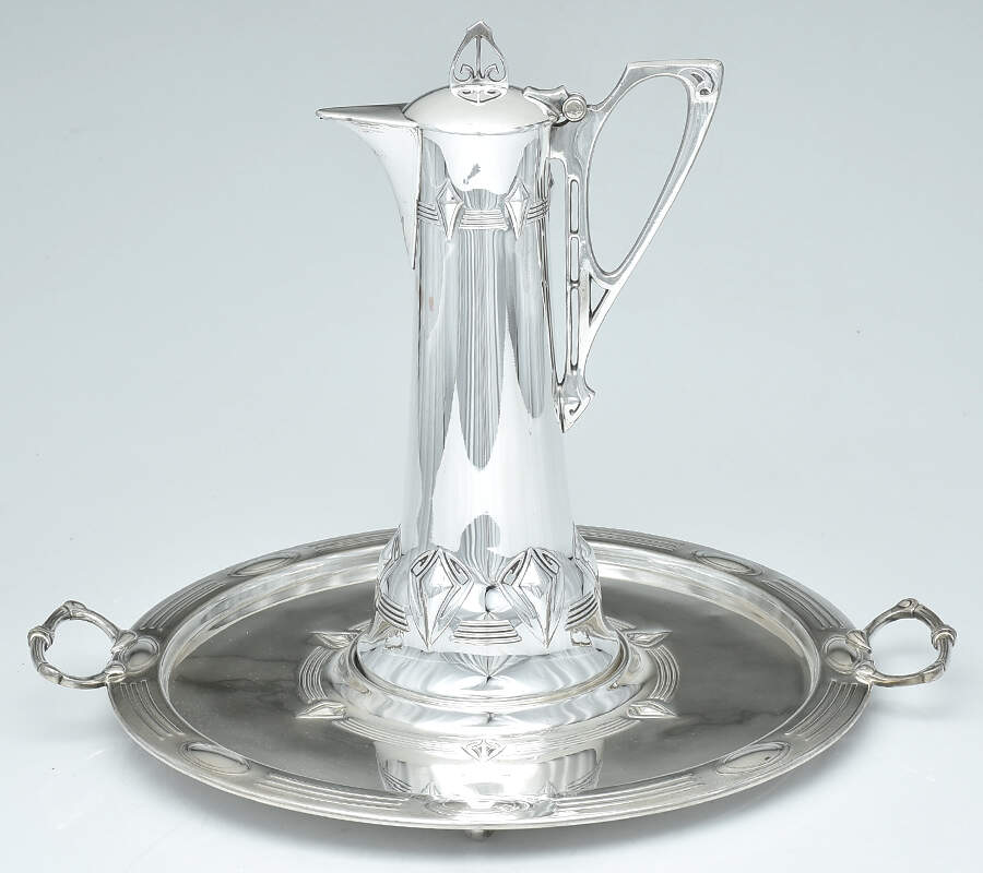 WMF224 (Silverplate, Hollowware) Solid Claret Jug with Hinged Lid & Handled Underplate by WMF Flatware-1