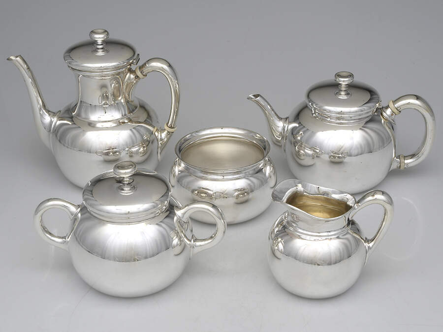 510 (Sterling, Hollowware) 5 Piece Tea Set (SCP, STP, SCR, SSU, SWB) by Whiting Manf Co-1