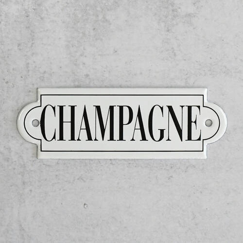 White Enamel "Champagne" Label Ticket