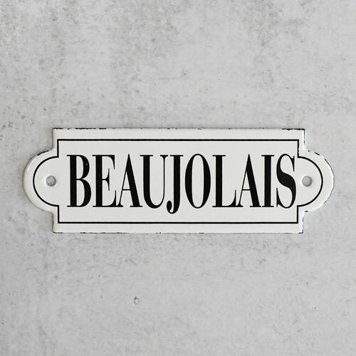 White Enamel "Beaujolais" Wine Label Ticket