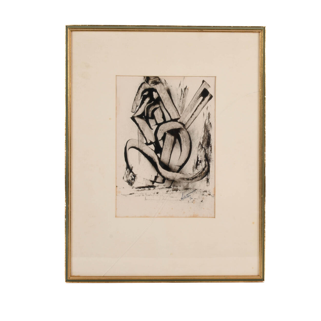 Framed Signed J. Akston "Cross Feeding, 1970" Oil on Paper