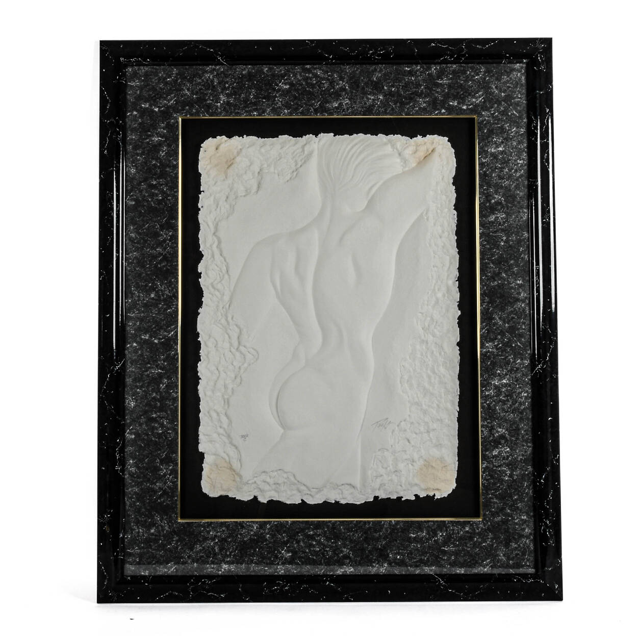Framed Signed Roberta Peck Hand-Cast Male Nude Paper Relief