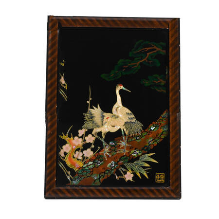 Framed Japanese Reverse Mixed Media on Glass Cranes