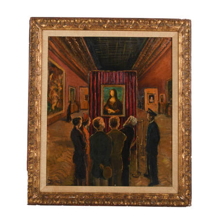 Framed Signed Gallery Visit Oil on Canvas
