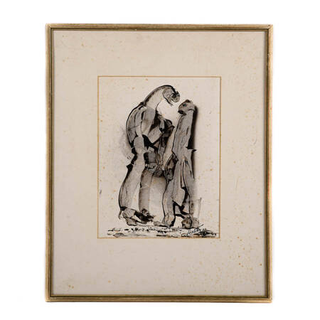Framed J. Akston "Chastisement" Enamel on Paper