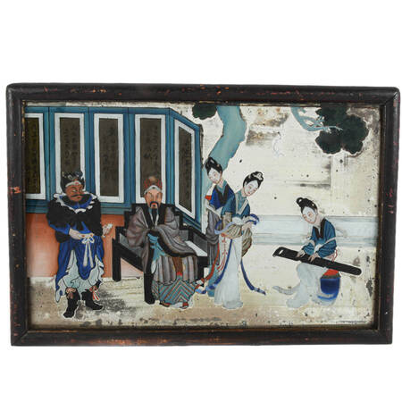 Antique 19th Century Framed Chinese Reverse Glass Painting