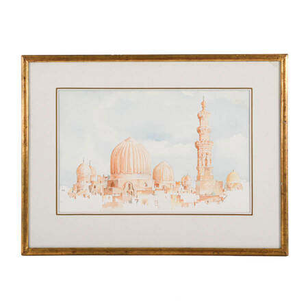 Framed Ahmed Dzuvic Sunlit Domes, Soft Skies Architectural Watercolor