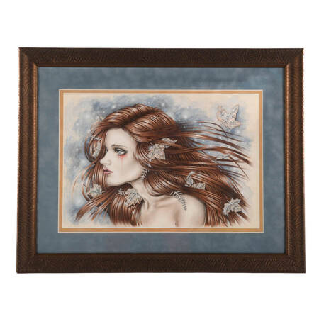 Framed Signed Enys Guerrero "Cuando Las Hojas Se Congelan" Mixed Media Art