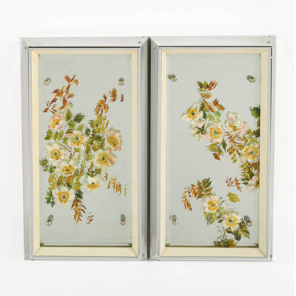 Pair of Hand-Painted Floral Art Mirrors