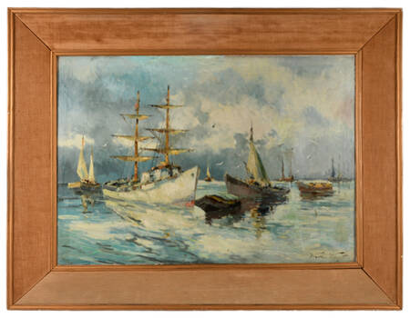 Framed Signed Walter Wurst Sail Before a Storm Oil on Canvas