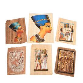 Set of Six Egyptian Papyrus Paintings: Faces of Queen Nefertiti