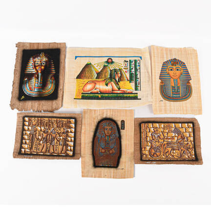 Set of Six Egyptian Papyrus Paintings: Faces of King Tut