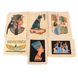 Set of 6 Egyptian Papyrus Paintings: Women of Power