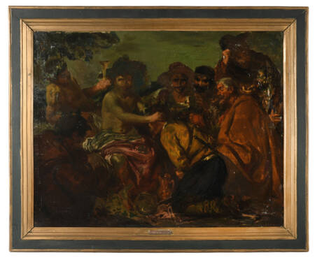 Antique Framed "The Triumph of Bacchus" After Diego Velázquez Oil on Canvas