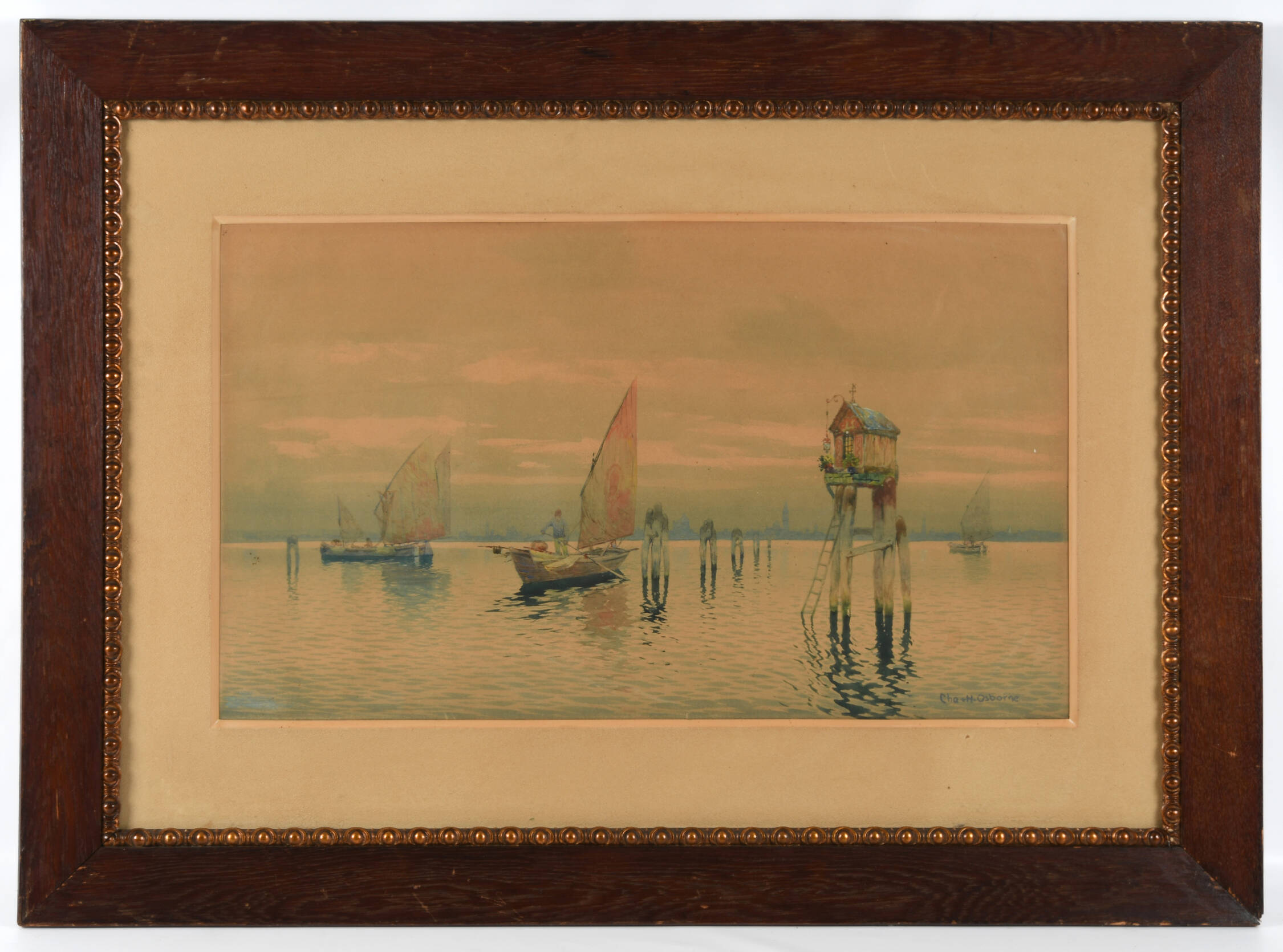 Framed Signed Charles H. Osborne Still Harbor Watercolor