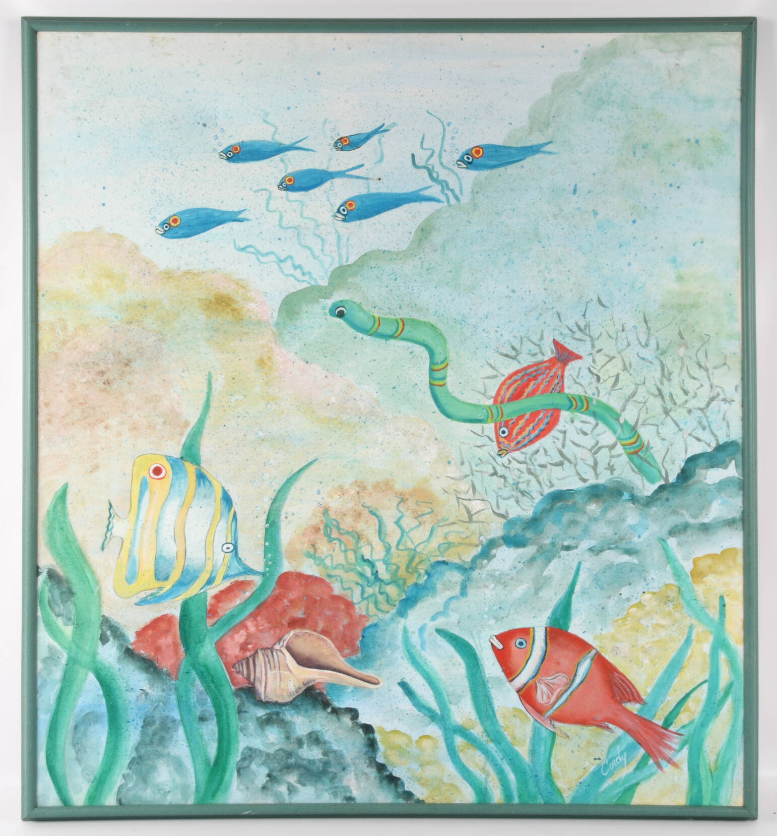 Framed Signed Oceanscape Painting on Canvas